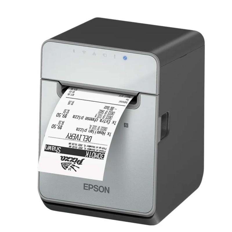 Epson TM-L100, 8 Punkte/mm (203dpi), Cutter, linerless, USB, Lightning, BT, Ethernet, schwarz, UK